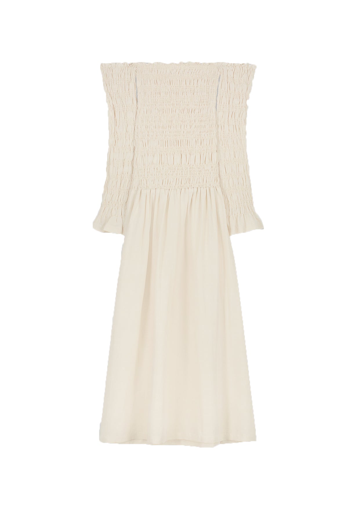Smocked Off shoulder dress Cream