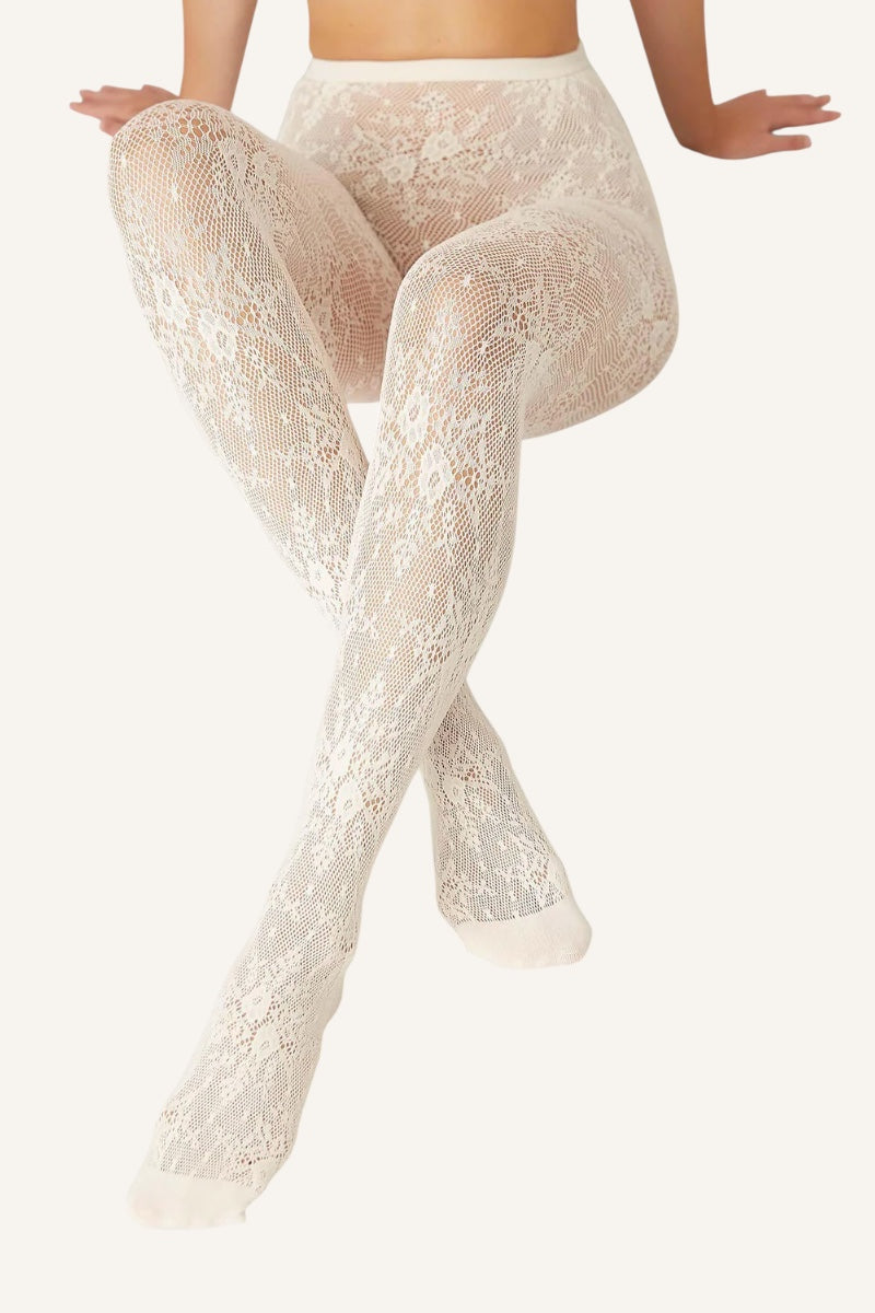 Lace tights - off white