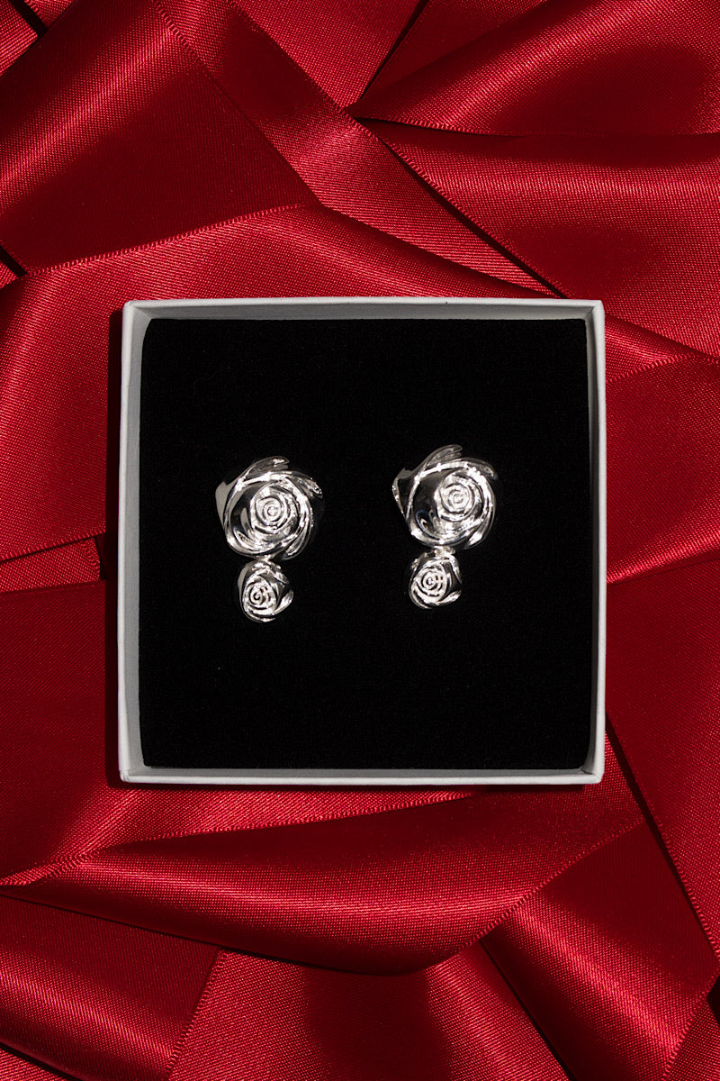 Double Rose Earring - Silver