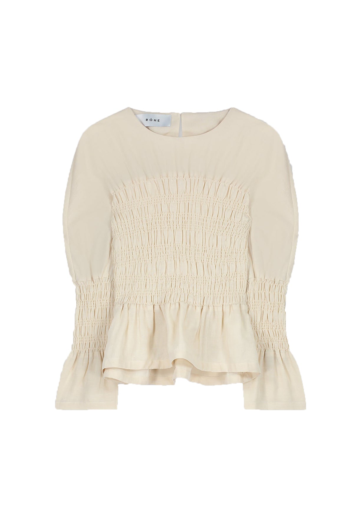 Smocked Cotton-linen Top - Cream