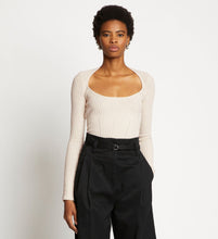 Load image into Gallery viewer, Plaited Rib Scoop Neck Sweater Pale Cashew
